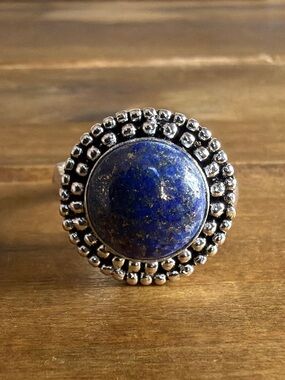 Vintage Bohemian Lapis Lazuli Women Jewelry Gemstone Ring Size 10 Silver 925